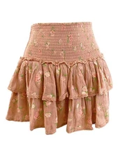 Lucky Brand Women's Floral-Print Tiered Mini Skirts (XXL, Pink Multi)