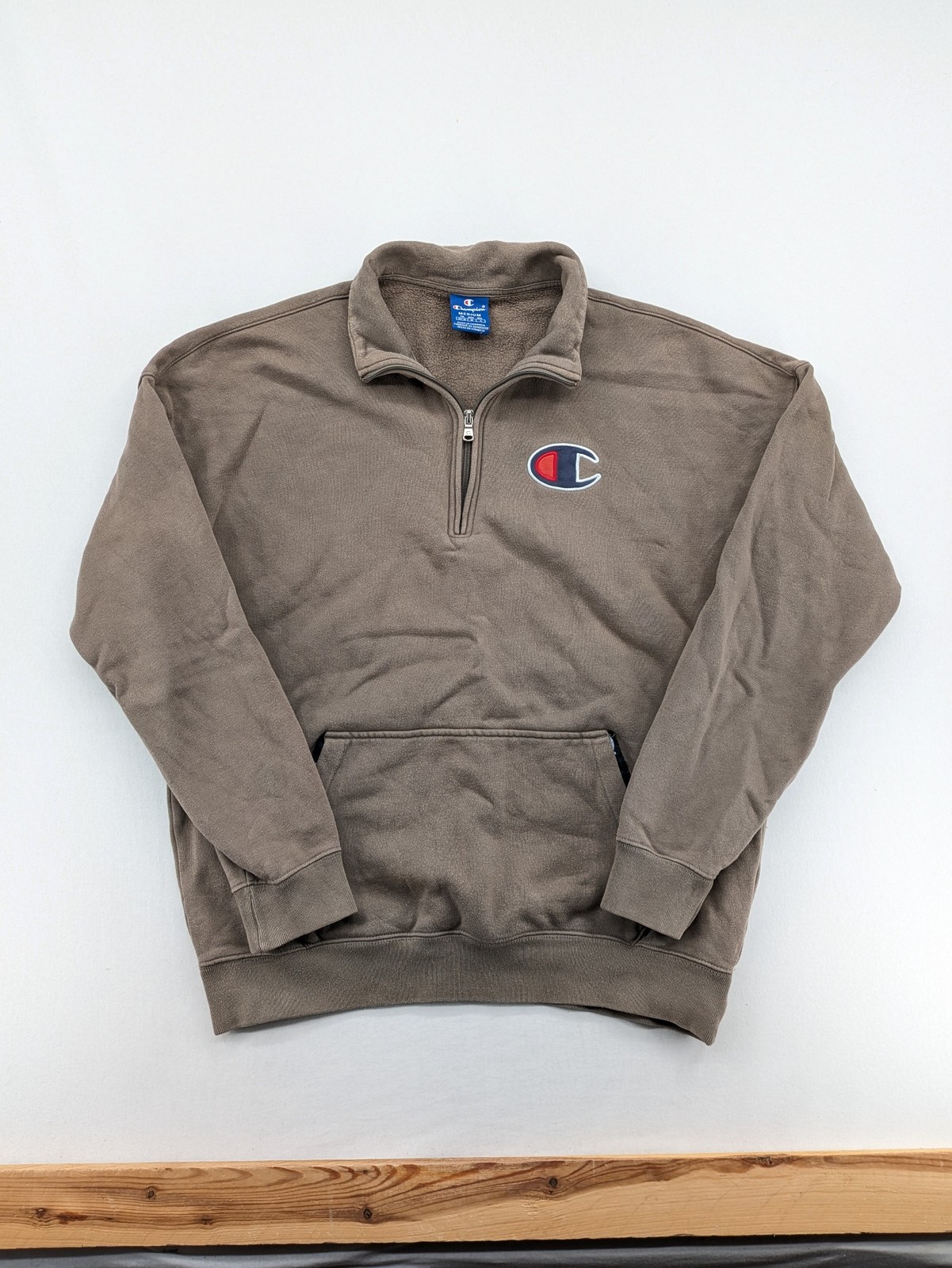 Champion Herren Quarter Zip Pullover Sweatshirt Gr. M Braun Big Logo image 3