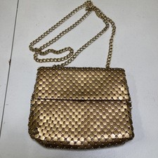 Vintage Whiting Davis Co. Small Gold Mesh Purse Bag Pouch with Silk Lining