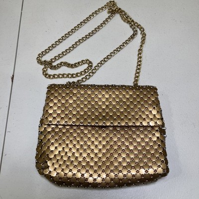 Vintage Whiting & Davis Co. Small Gold Mesh Purse Bag Pouch with Silk Lining