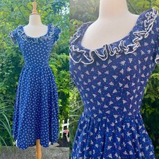 Vintage Victor Costa Ruffle Collar Midi Dress 70s 80s