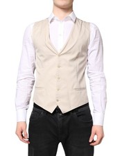 Dolce & Gabbana Beige Gray Dress Men Formal Waistcoat Men's Vest Authentic