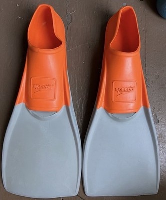Speedo Unisex- Swim Training Fins Rubber Long Blade, Orange/Grey, XXS