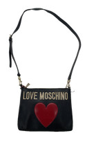 Borsa a tracolla Love Moschino nera con logo cuore applicato ecopelle