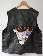 Diamond Plate Buffalo Leather Biker Vest Patches Eagle Live To Ride Sz 3X USA