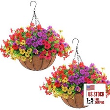 Set Artificial Outdoor Flowers with Hanging 2 Red, Purple, Yellow, Rose Red