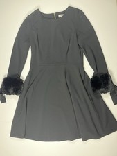 Calvin Klein Dress Women’s Fit n Flare Faux Fur Cuffs Black Bows Back Zip Sz 10
