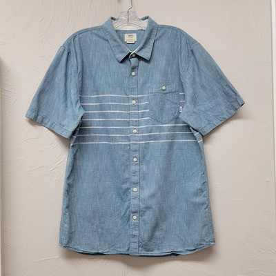 Vans Mens XL Chambray Button Up Shirt Blue Short Sleeve Chest Pocket Tailored XL