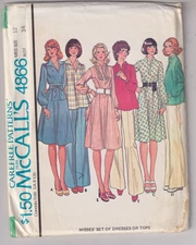 3871 McCALLS c.1973 - High Waist DRESS w Puff Sleeve - Sz 12 B 34"