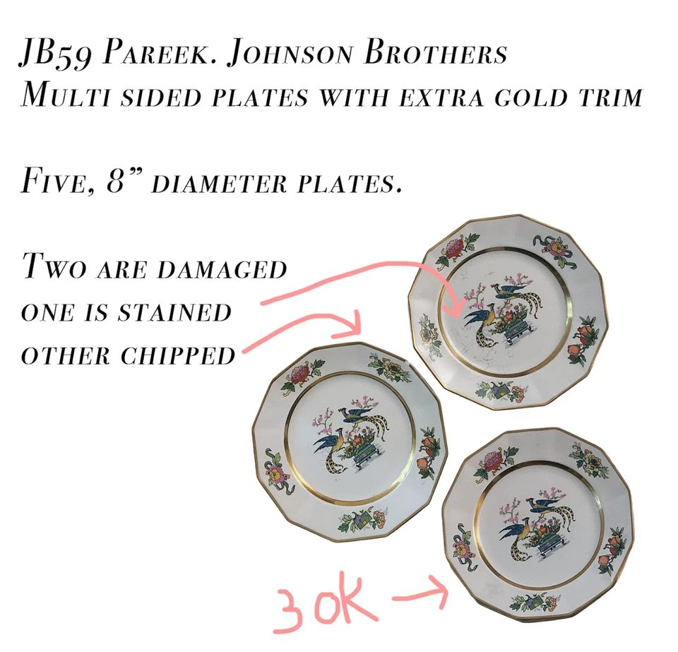 SET of JB59 Pareek gold trimmed 12-sided plates. "Asian Birds". 13 plates - Image 3 of 3