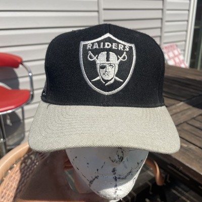 Vintage Raiders American Needle Blockhead Snapback Black Wool Hat Rare Grey Brim