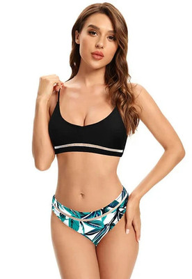 Size 12-14 (M) | Shekini Two Piece Padded Swim Beach Bikini Set Black Floral NW6