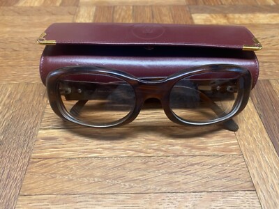 Rare Vintage Cartier Glasses Frame Brown Platinum Logo Gold Tag