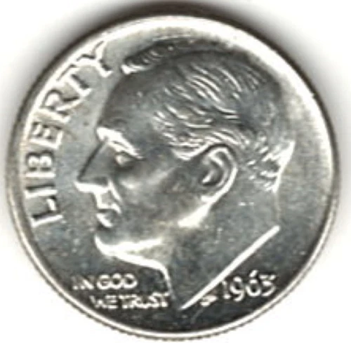 1963 ROOSEVELT DIME in BRILLIANT UNCIRCULATED CONDITION stk RD 8