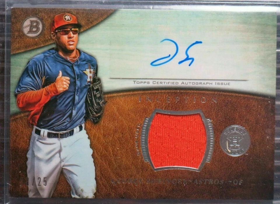 GEORGE SPRINGER**ROOKIE AUTOGRAPH #8/25**2014 BOWMAN INCEPTION JERSEY RELIC AUTO - Image 2 of 4