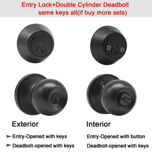 Black Front Door Handleset Double Cylinder Deadbolt Combo Entry