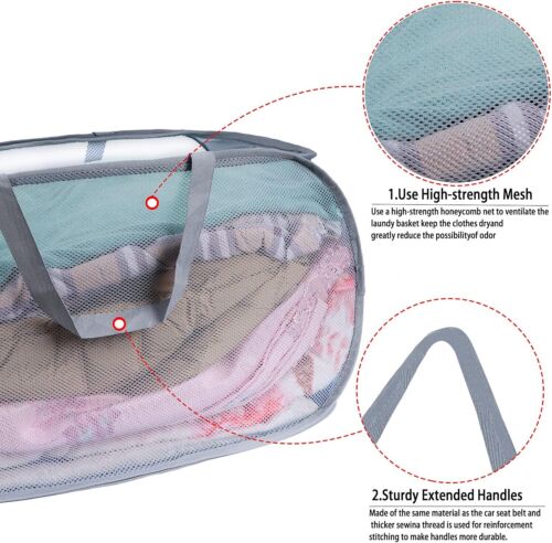 foldable laundry basket Pop Up Laundry Hamper Collapsible Mesh dirty clothes ... - Picture 5 of 6