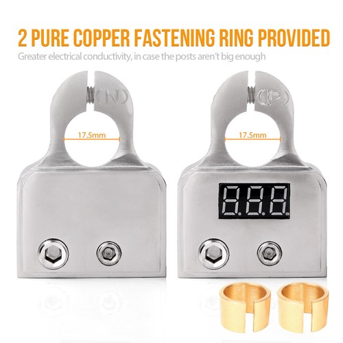 Heavy Duty 2x Car Battery Terminal Clamps Voltmeter Fit SAE Top Post 0/4/8 Gauge - Picture 3 of 10