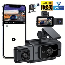 1080P Dual Lens Car DVR Dash Cam Video Recorder G-Sensor Front/Rear/Inside Cam