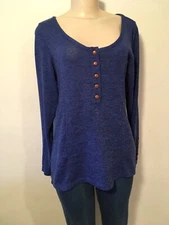 Soft Surroundings Tunic Top Heathered Royal Blue Tan Buttons S EUC