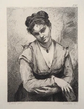 JB Camille COROT: La bouderie, signed ENGRAVING, Durand Ruel, 1873