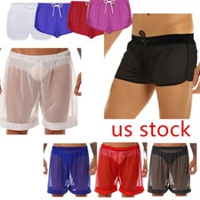 Men's Mesh Sheer Boxer Briefs Loose Underwears Shorts See Through Nightwewar