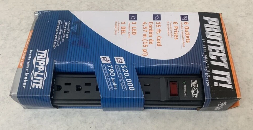 Tripp Lite TLP615B 790 Joules 6-Outlet 15' Cord Black Surge Protector - Image 4 of 4