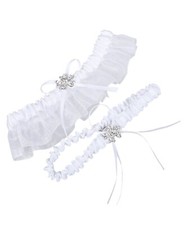 Wedding Garter Set White Lace Bridal Garter Belt with Blue Rhinestone