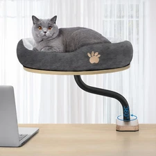Cat Desk Bed Mounted Cat Hammock for Desk with Comfortable Removable Pet Bed 360