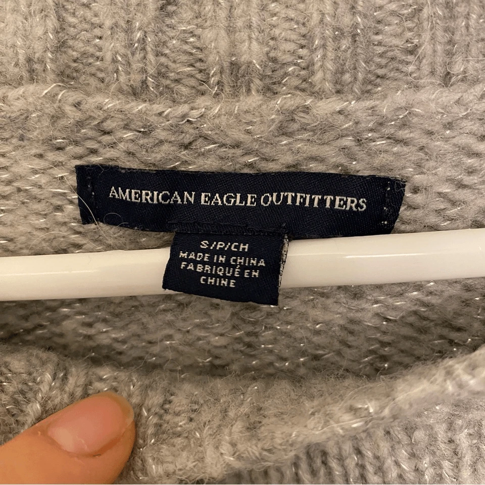 American Eagle Gran Tamaño Crew Grueso Gris Plata Suéter Lana Mezcla Alpaca S Foto 4 de 4