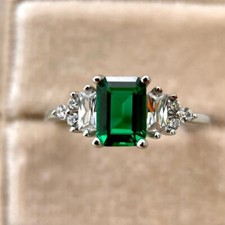 3Ct Emerald-Cut Lab Created Solitaire Engagement Ring 14K White Gold Plated