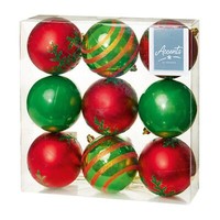 Weihnachten Bruchsicher Kugeln 9 Packung 80Mm Baumdekoration Rot Und GrüN