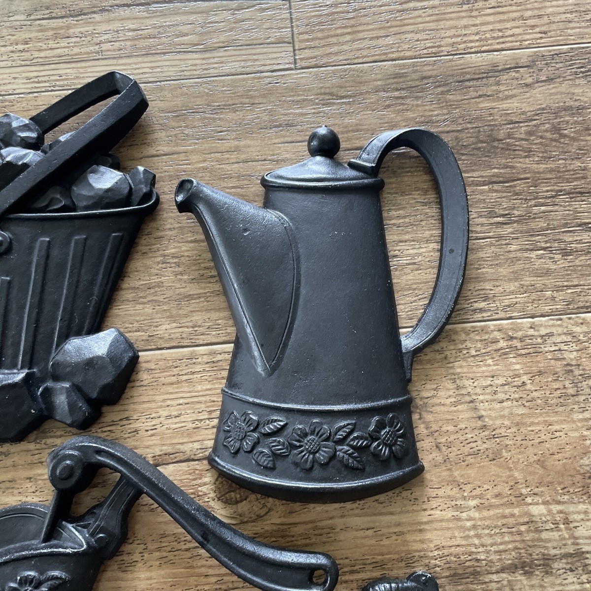 Lot of 4 Vintage Sexton Cast Iron Wall Hangings Plaques Stove Coal