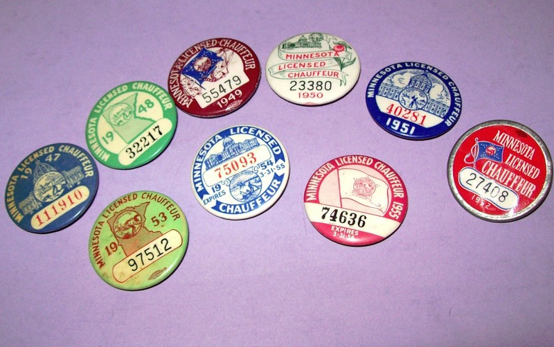 Lot of 9 Vintage Minnesota Licensed Chauffeur Buttons