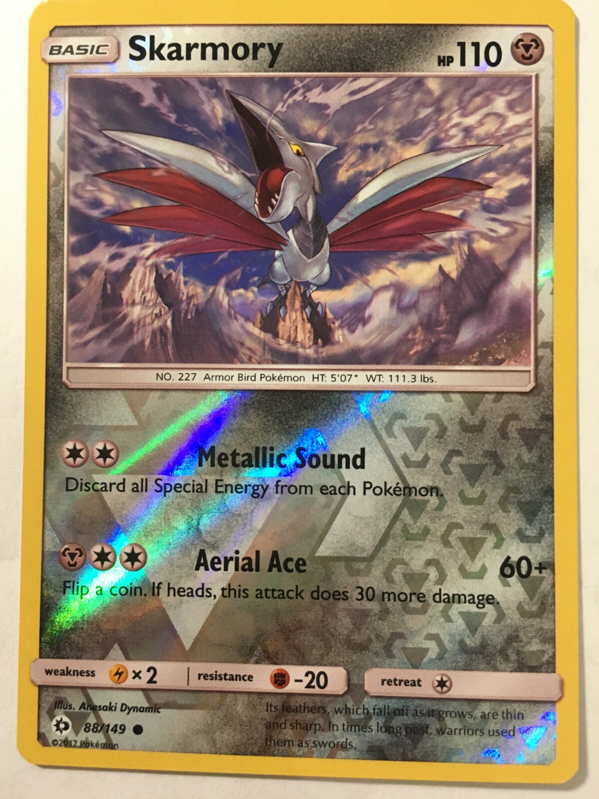 POKEMON SKARMORY 88/149 SUN & MOON BASE SET COMMON REVERSE HOLO NEAR MINT