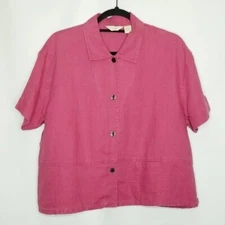 J Jill Pink Linen Button Front Boxy Blouse Shirt Loose Fit Top size M