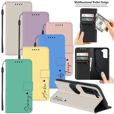 Personalised Name Phone Case For Samsung Galaxy A55 A15 S24 Folded Leather Cover