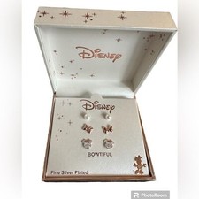 Disney silver plated rose gold Minnie Mouse 3 pair earring box set New Coquette