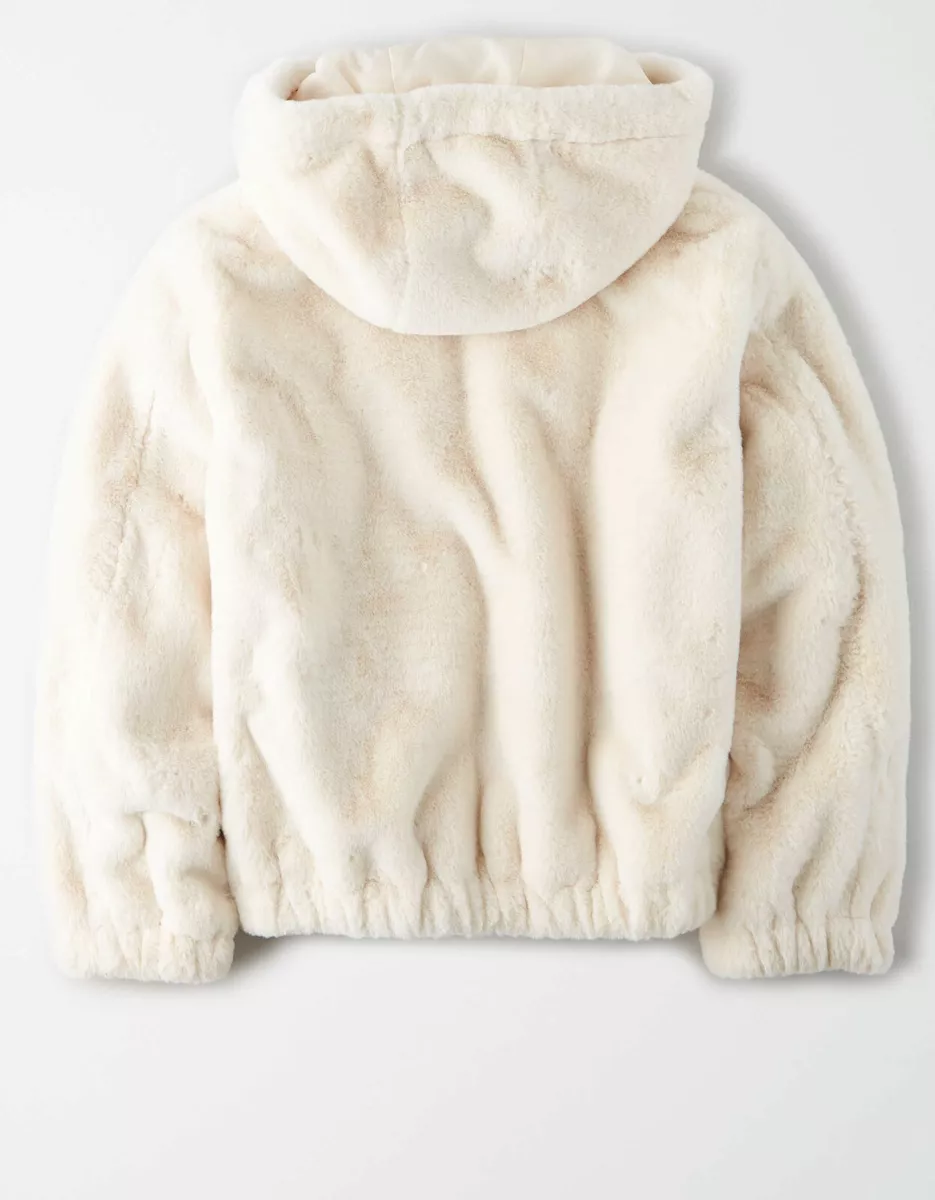 NWT AMERICAN EAGLE WOMEN AE FAUX FUR BOMBER JACKET XXLARGE CREAM