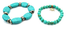 2 Beautiful Simulated Turquoise Beaded Stretch Bracelets Elephant Charm Pretty
