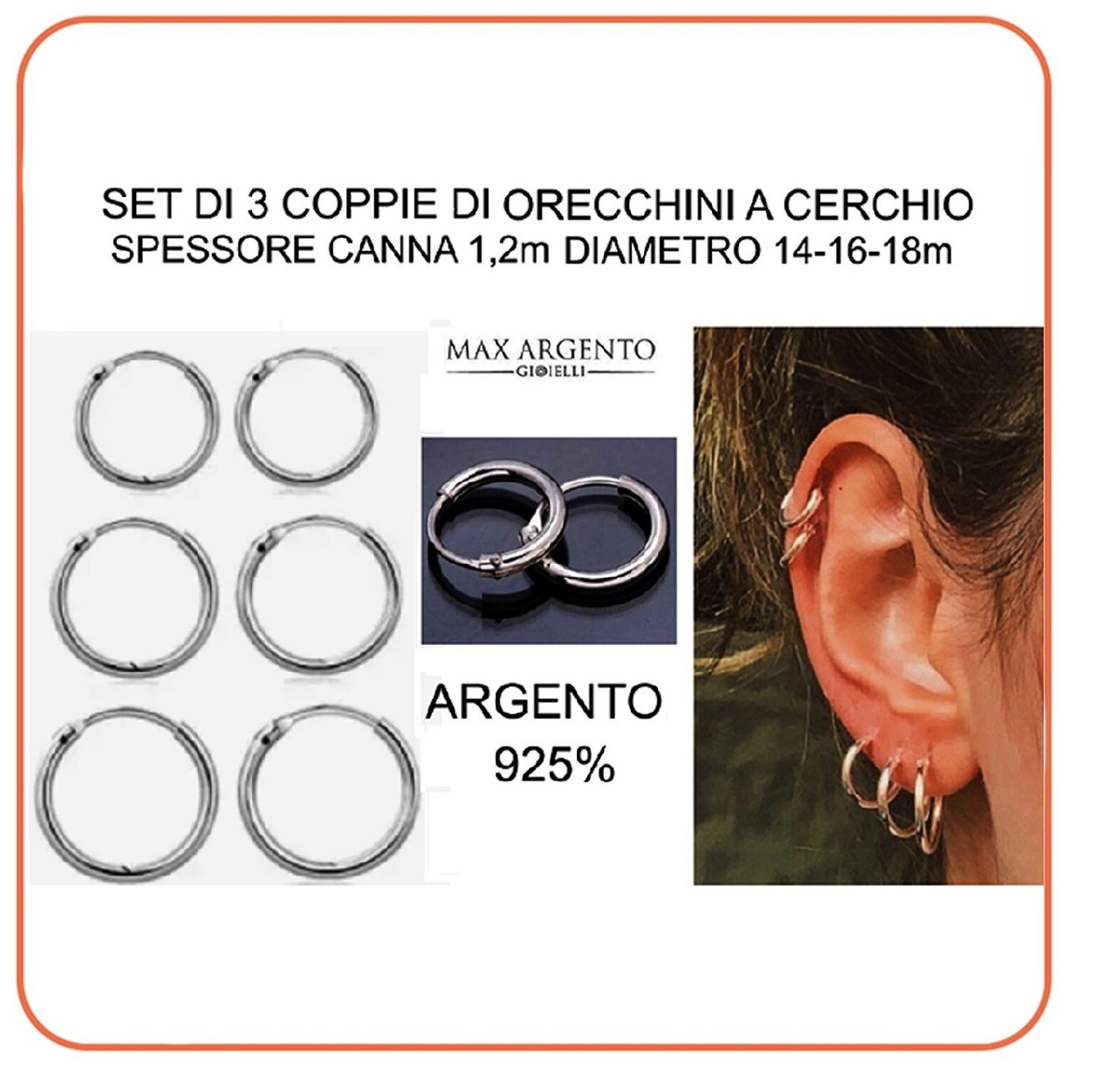 Orecchini a Cerchio Placcato Oro Argento 925 1 Paio 1, 1,5, 2,5, 3, 4, 5, 6