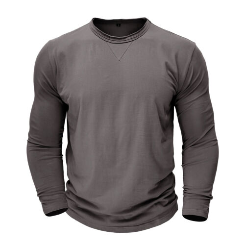 T-shirt uomo slim fit manica lunga girocollo casual elasticizzata blusa autunno - Foto 15 di 61