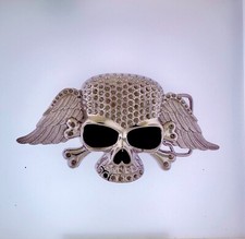 Skull with Wings Belt Buckle  American Western Silver Vintage Buckle