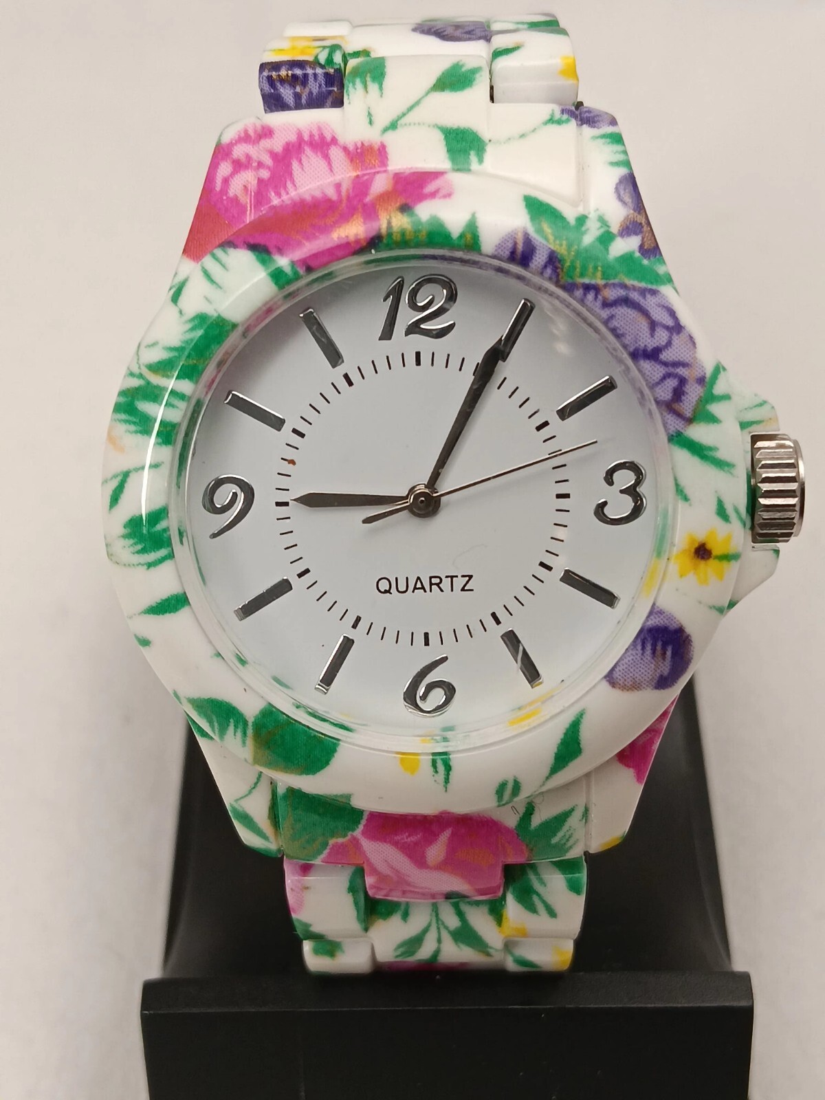 White Dial Round Flower Pattern Case Colorful Lin… - image 1