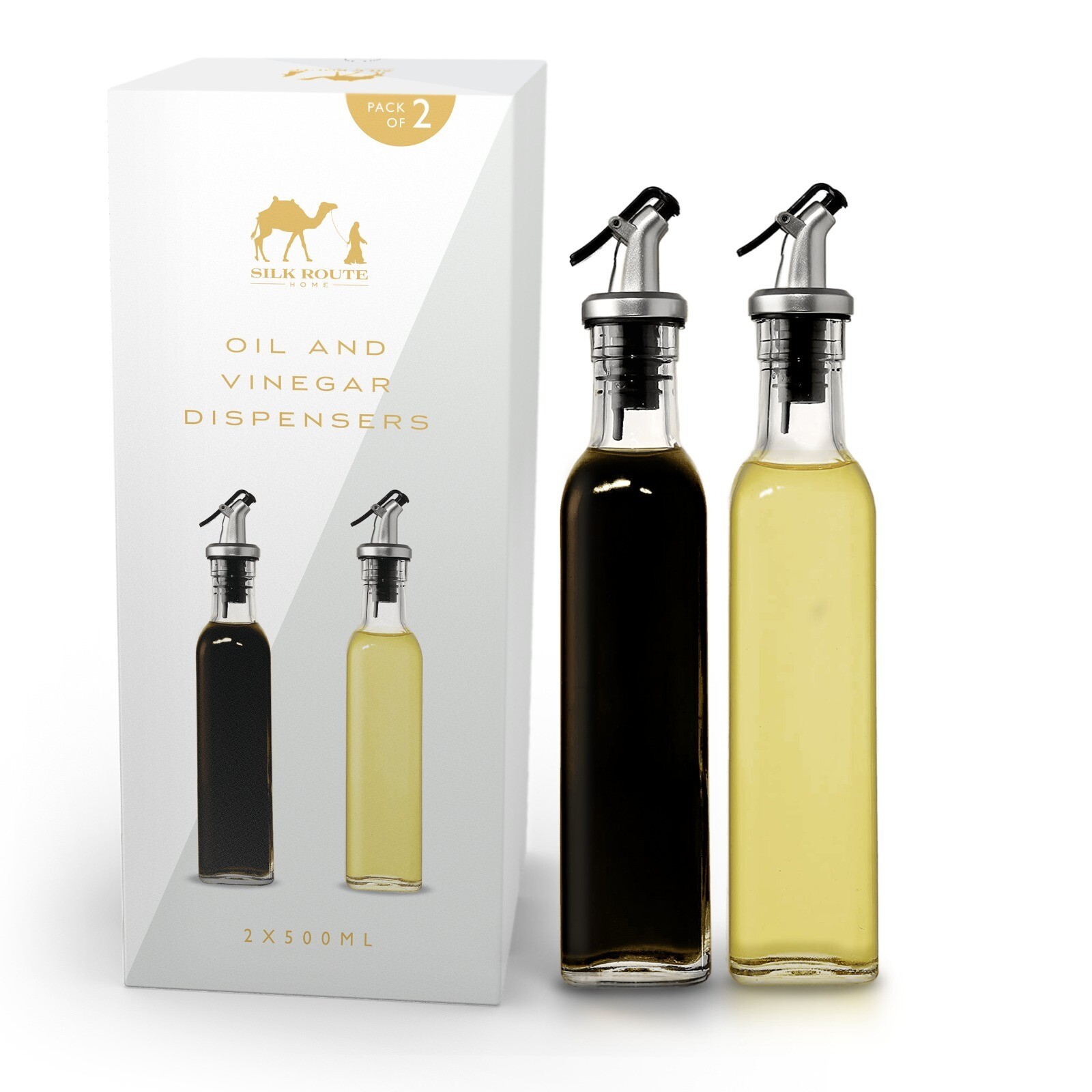 2 Pack Oil & Vinegar Dispenser Bottles 2 x 500mls by Silk Route Home
