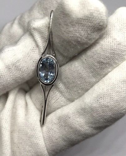 14k 14kt White Gold Natural Sky Blue Topaz Pin Or Brooch - Picture 7 of 18
