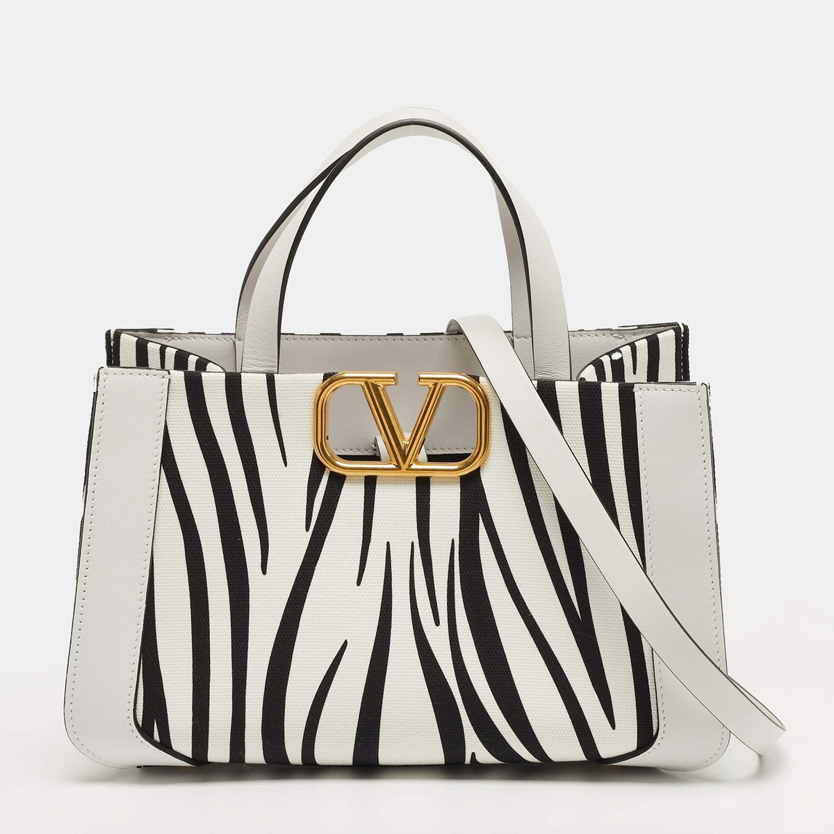 Valentino VLogo Small WhiteBlack Zebra Print Canvas and Leather