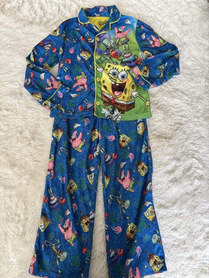 Pantalones cuadrados Bob Esponja niños talla 8 dos pc. pj set. Adorable, suave, grt. forma Foto 2 de 4
