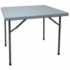 Square Folding Table, 36" W, 36" L, 29" H, Blow Molded Polyethylene Top, Gray,