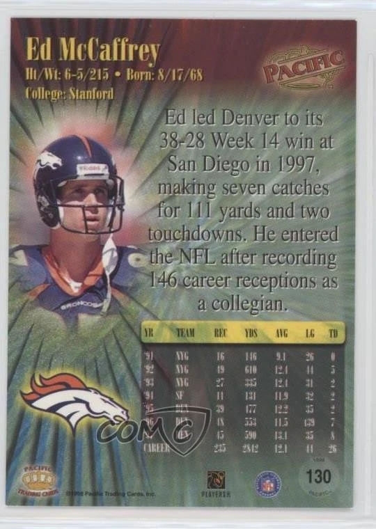 1998 Pacific Ed McCaffrey #130 - Image 2 of 2